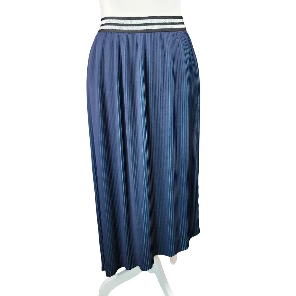 Seen Work Kept Anthropologie Pleated Midi Skirt Womens 10 Blue Teal Metallic NEW